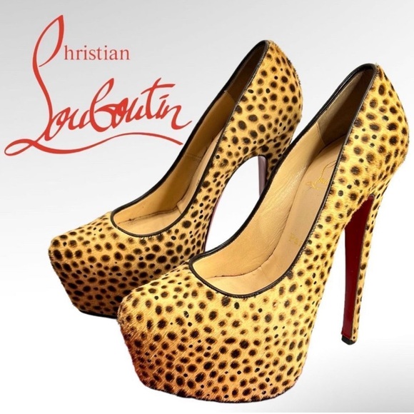 CHRISTIAN LOUBOUTIN Daffodil 160 brown pony jungle cheetah print platform - Picture 2 of 15